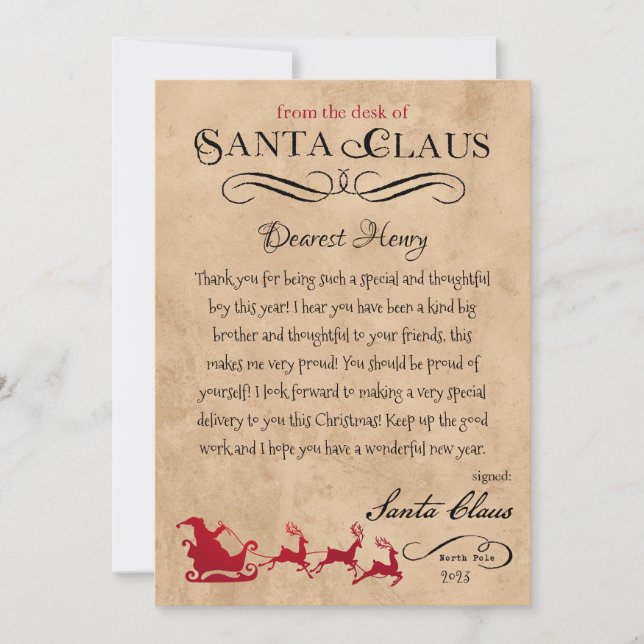 Invitación Carta personalizada de impresión de Navidades Sant (Anverso)