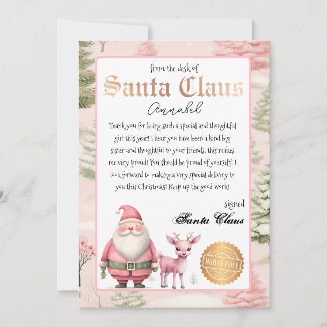 Invitación Carta personalizada de Santa Claus (Anverso)
