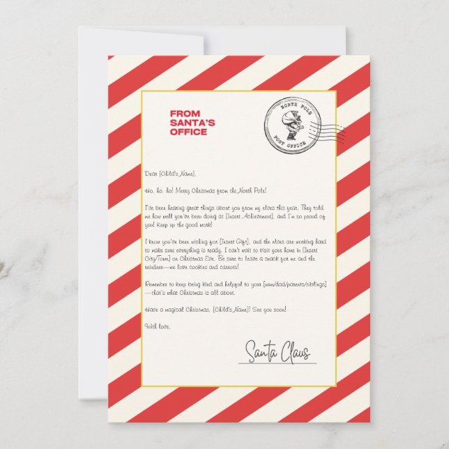 Invitación Carta personalizada de Santa Claus (Anverso)