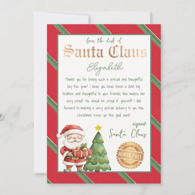 Invitación Carta personalizada de Santa Printable (Anverso)