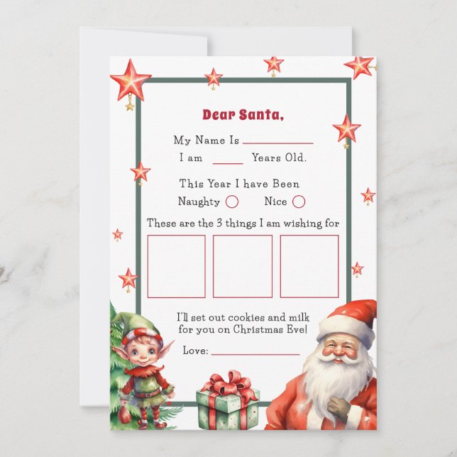 Invitación Carta personalizada para Santa y Elf (Anverso)
