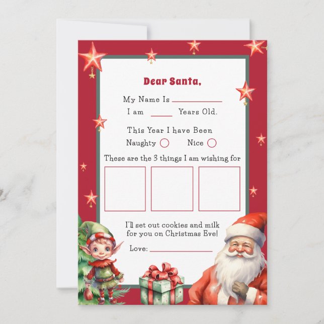 Invitación Carta personalizada para Santa y Elf (Anverso)