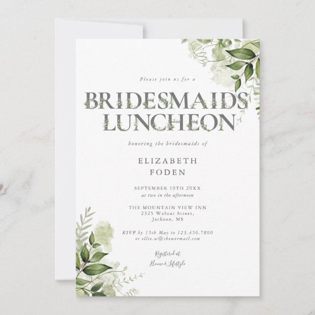 Invitación Carta verde Monograma Bridesmaids Luncheon (Anverso)