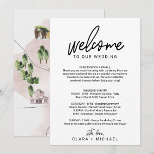 Invitación Carta y mapa de bienvenida con caligrafía capricho