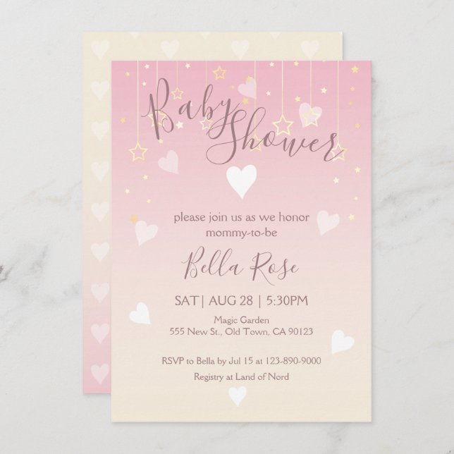Invitación Cartas Baby Shower de Estrella Pequeña de Vanilla  (Anverso / Reverso)