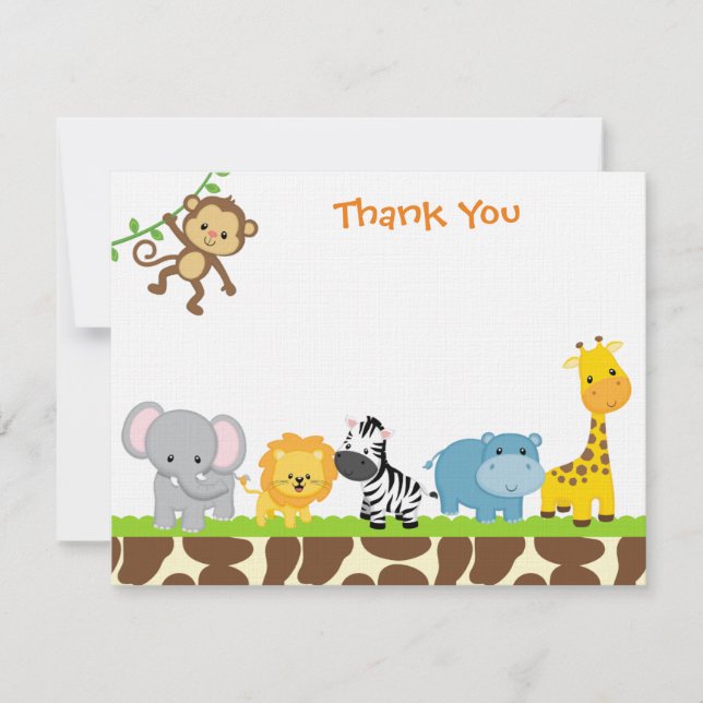 Invitación Cartas de agradecimiento a los animales de Safari  (Anverso)