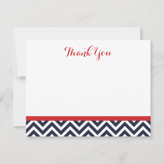 Invitación Cartas de agradecimiento a Navy y Red Simple Chevr