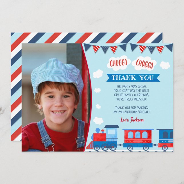 Invitación Cartas de agradecimiento por la foto del tren (Anverso / Reverso)