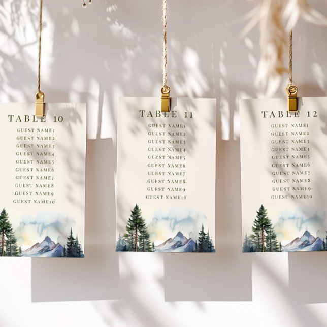 Invitación Cartas de asiento para Bodas de la selva de los la (Table Seating Card from the Country Lake wedding collection by Darling & May)