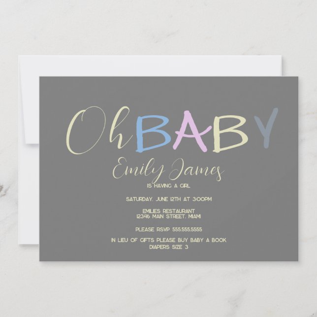 Invitación Cartas de bebé divertidas entregadas a Baby Shower (Anverso)