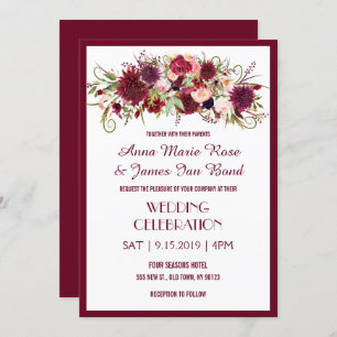 Invitación Cartas de boda de Moda floral de Borgoña Roja de M