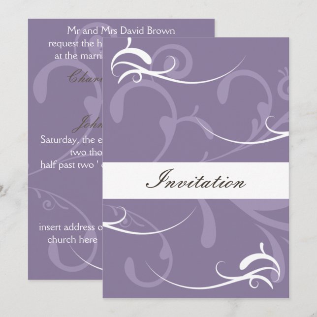 Invitación Cartas de bodas con elegancia morada (Anverso / Reverso)