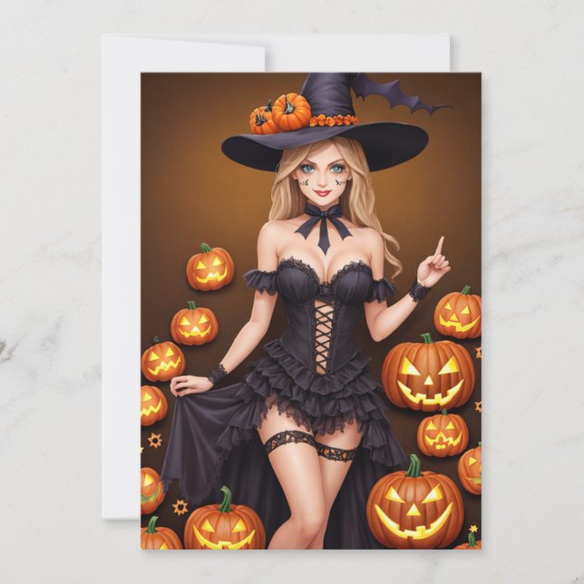 Invitación Cartas de Brujas Sexy Costume Halloween (Anverso)
