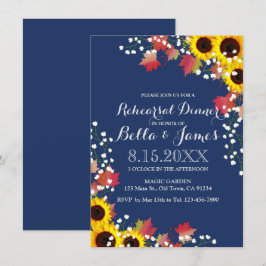 Invitación Cartas de cena de ensayo de girasol azul de la mar