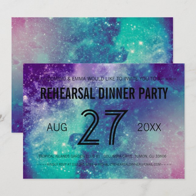 Invitación Cartas de cena para ensayo de Smokey Galaxy (Anverso / Reverso)