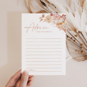 Invitación Cartas de consejo de Baby Shower con flores rosada