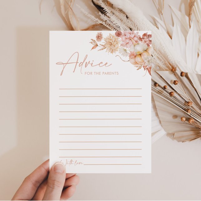 Invitación Cartas de consejo de Baby Shower con flores rosada (Advice for Parents Baby Shower Game | Pumpkin Fall Baby Shower)