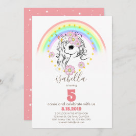 Invitación Cartas de cumpleaños de Chica Coral Pink Unicorn R