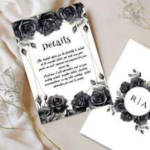 Cartas de detalles de la boda gótica floral negra