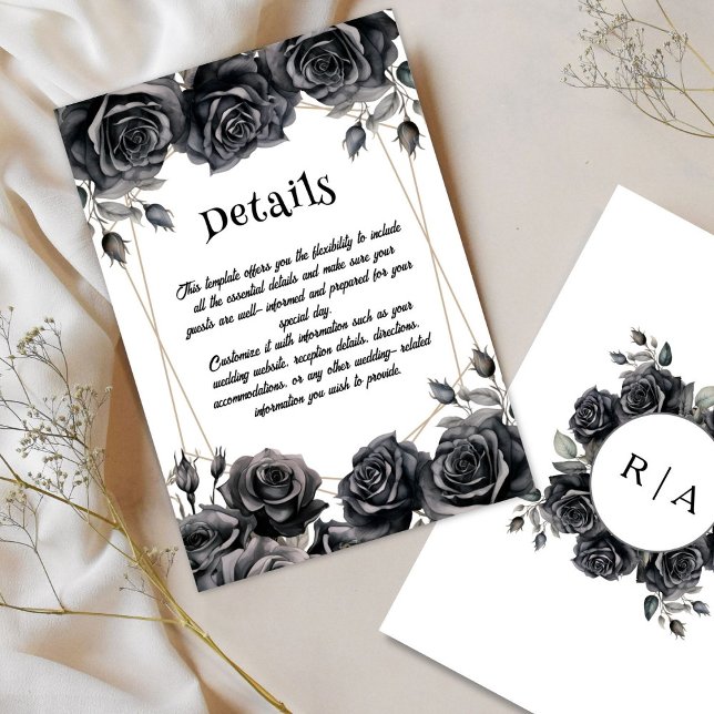 Invitación Cartas de detalles de la boda gótica floral negra (Subido por el creador)