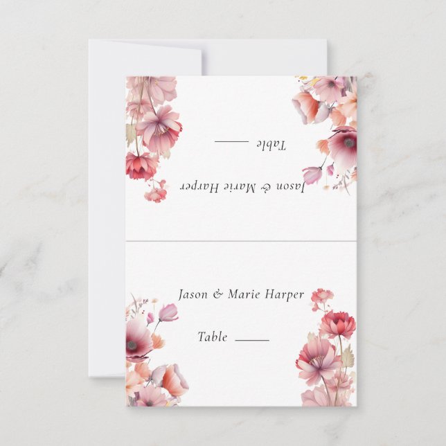 Invitación Cartas de Escort de Flores Rosadas de Peach Fuzz (Anverso)