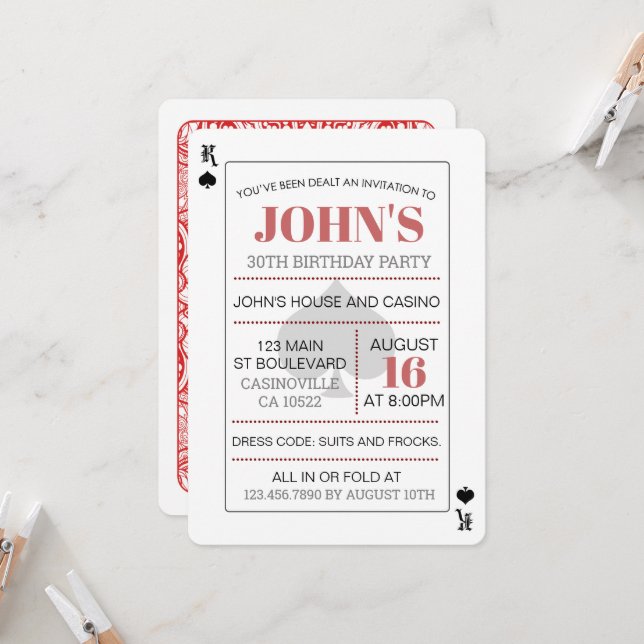Invitación Cartas de juego de juegos de King of Spades Casino (Anverso/Reverso In Situ)