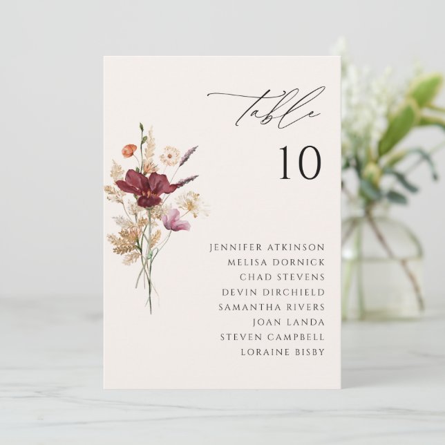 Invitación Cartas de la tabla de asientos de Boho Wildflowers (Anverso de pie)