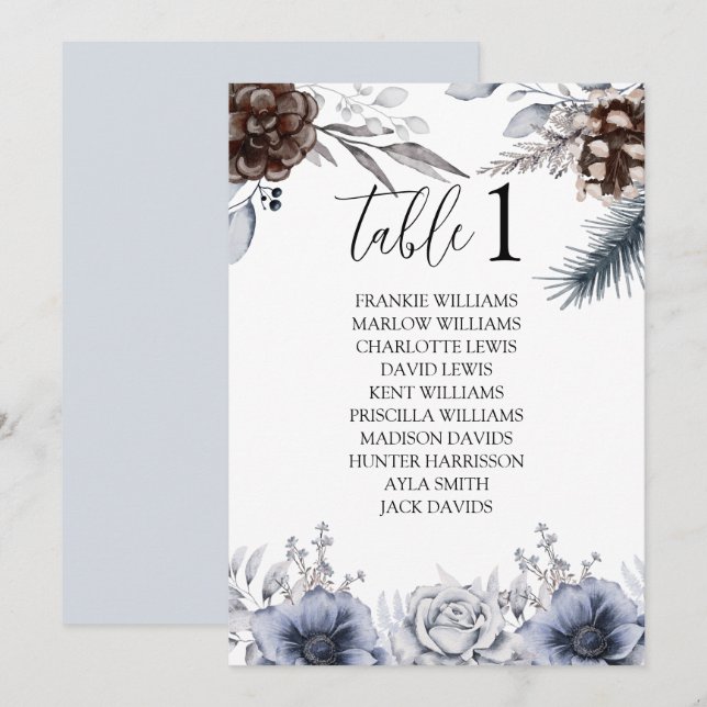 Invitación Cartas de la tabla de asientos de Boho Winter Wedt (Anverso / Reverso)