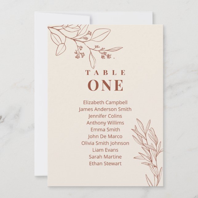 Invitación Cartas de la tabla de asientos del Boda floral Boh (Anverso)