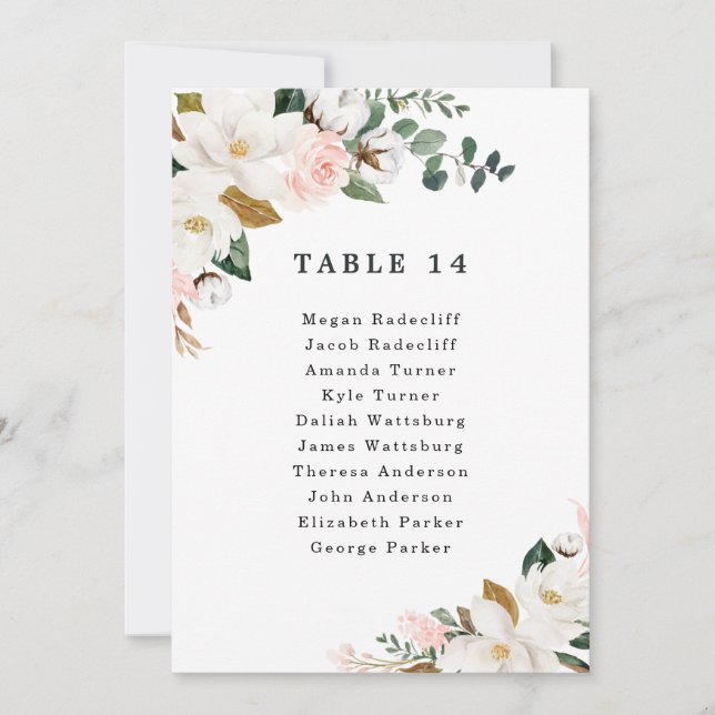 Invitación Cartas de la tabla de asientos del Boda floral de  (Anverso)
