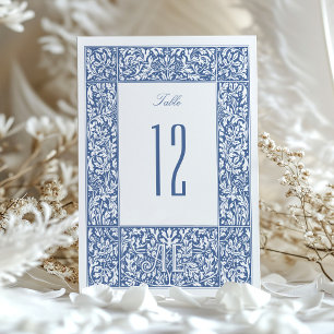 Invitación Cartas de la tabla de Morris azul floral vintage