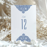 Invitación Cartas de la tabla de Morris azul floral vintage<br><div class="desc">Añada un toque de elegancia eterna a su decoración boda con esta tarjeta numérica inspirada en William Morris. Esta tarjeta, decorada con intrincados motivos florales y de vid en azul y blanco clásico, ofrece un ambiente sofisticado y vintage a cualquier recepción. El borde, muy bien detallado, enmarca el número de...</div>