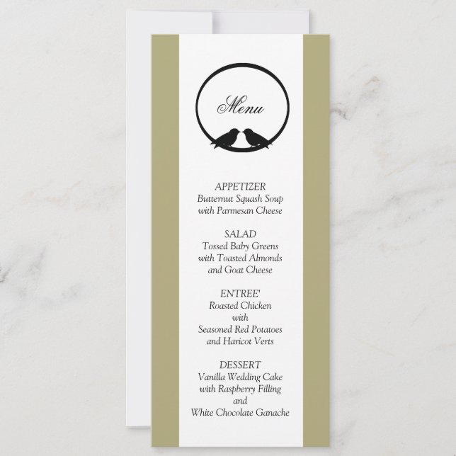 Invitación Cartas de menú de la recepción de Boda de los Aves (Anverso)