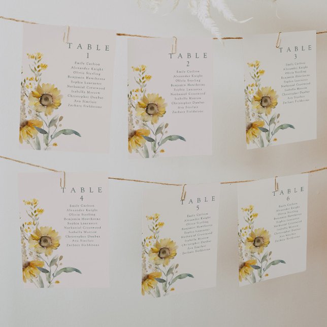 Invitación Cartas de mesa de girasol de boda rústica (Subido por el creador)