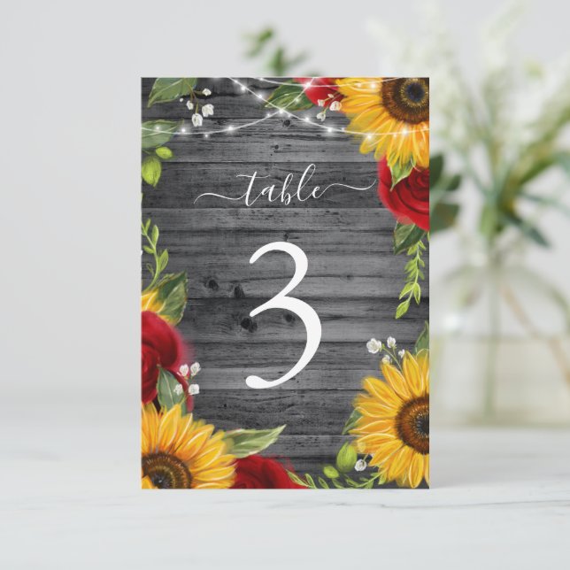 Invitación Cartas de mesa del Boda Rosa Rojo de Girasol de Ma (Anverso de pie)
