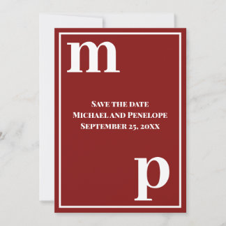 Invitación Cartas de moda Monograma Garnet Red Guardar la fec