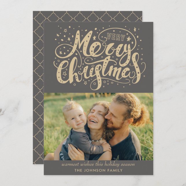 Invitación Cartas de Navidades fotográficos de caligrafía Fel (Anverso / Reverso)