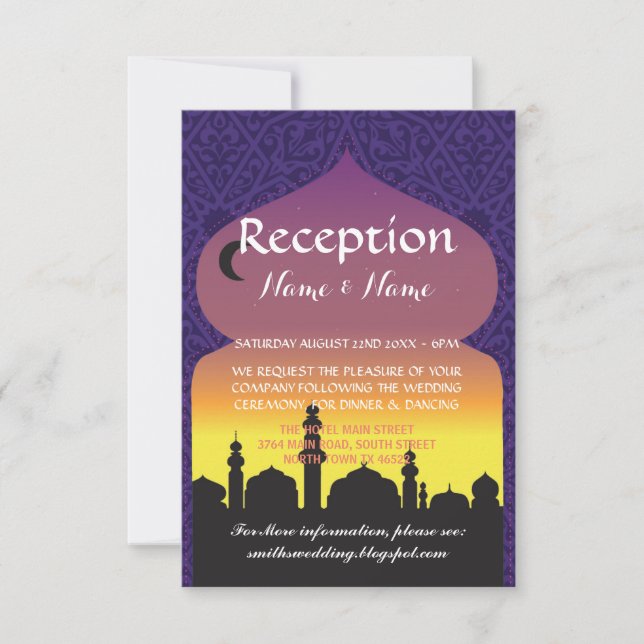 Invitación Cartas de Noches Moradas de la Recepción de Bodas (Anverso)
