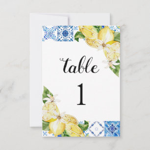 Invitación Cartas de número de tablas de mosaicos azules medi