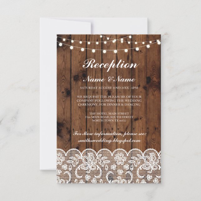 Invitación Cartas de recepción de boda rústica Luces de encaj (Anverso)
