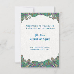 Invitación Cartas de recepción de bodas de paisley Peacock Co