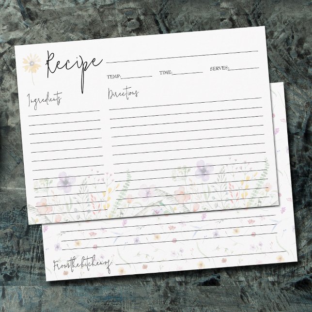Invitación Cartas de recetas de flores silvestres para niños (Dainty wildflowers recipe cards)