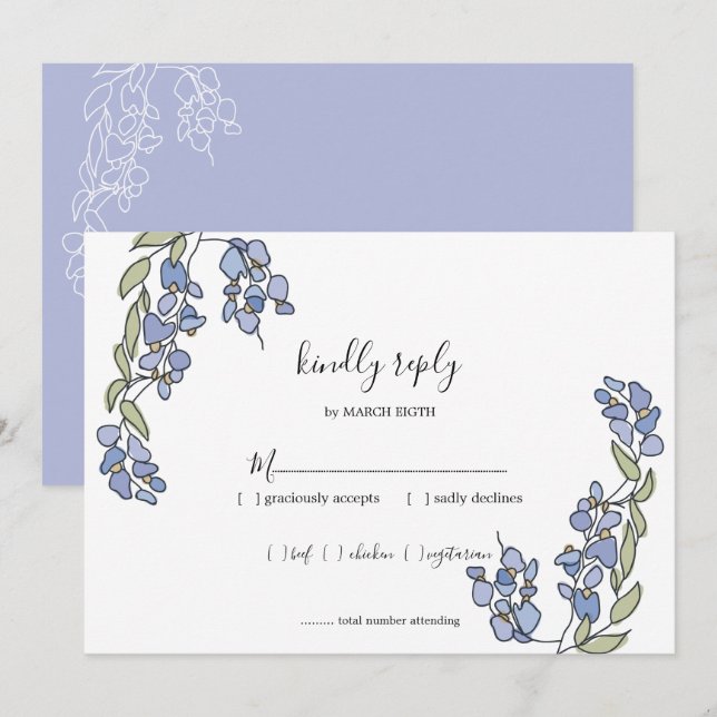 Invitación Cartas RSVP de boda floral con histeria de mano di (Anverso / Reverso)