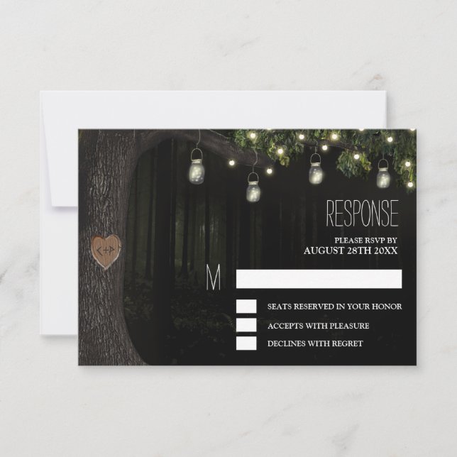 Invitación Cartas RSVP de la boda de roble de Mason Jar encan (Anverso)