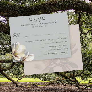 Invitación Cartas RSVP del menú Boda de Flores de Magnolia de