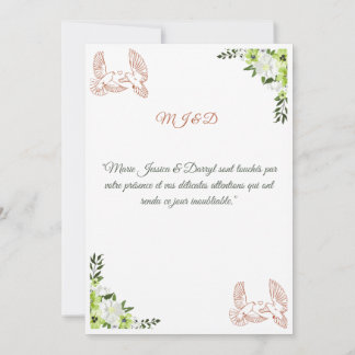Invitación Carte de Remerciement Mariage - Colombes