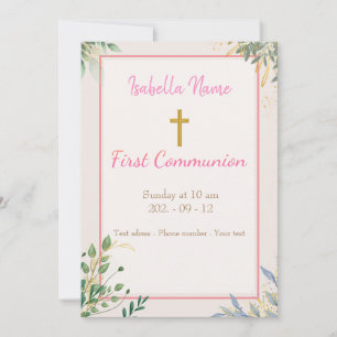 Invitación Carte fleurie Croix dorée sobre