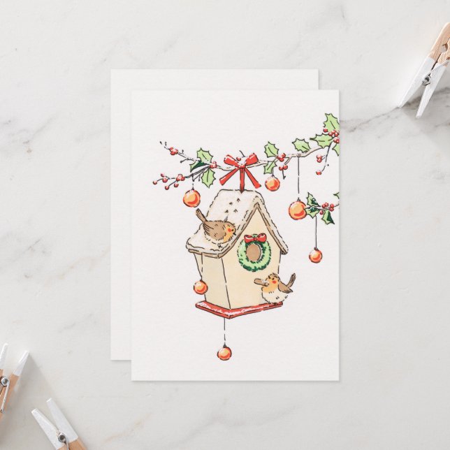 Invitación Carte Joyeux Noël, Robin christmas card (Anverso/Reverso In Situ)