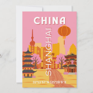 Invitación Cartel Antiguo de Viajes a Shanghai China