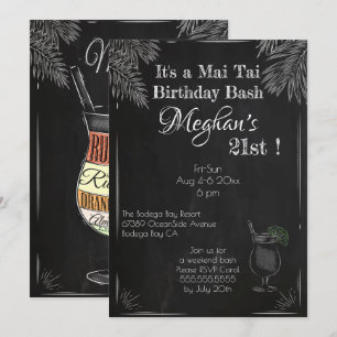 Invitación Cartel blanco y negro 21º cumpleaños Mai Tai